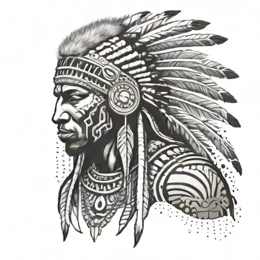African Warrior With Native American Headress Pattern Incorporating