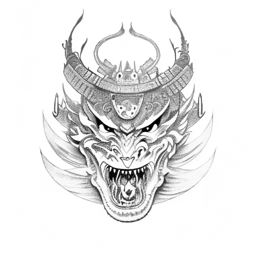 Samurai With Dragon And Demon