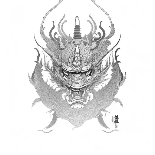 Samurai With Dragon And Demon