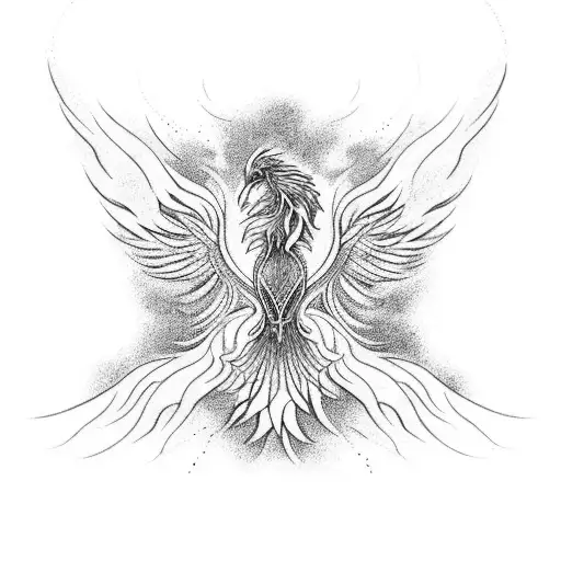 A Phoenix Rising From The Ashes With Intricate Dotwork Details