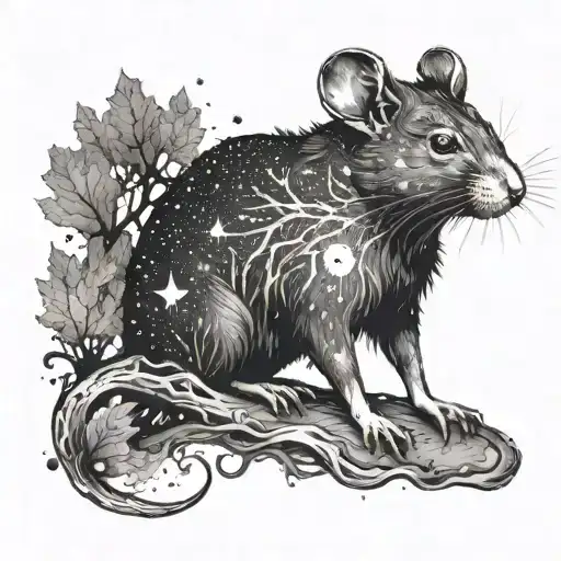 A Cosmic Rat Exploring A Mystical Forest In Space