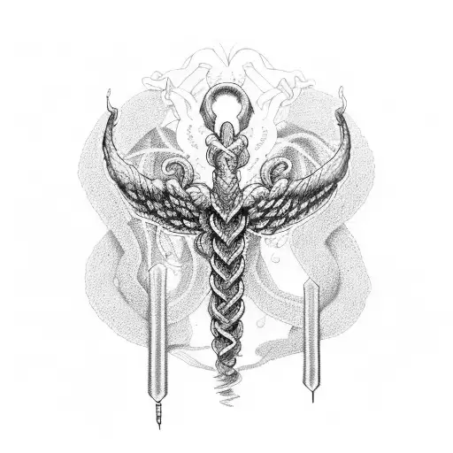 A Dotwork Illustration Of A Caduceus Of Aesculapius Intertwined With A Heartbeat Line