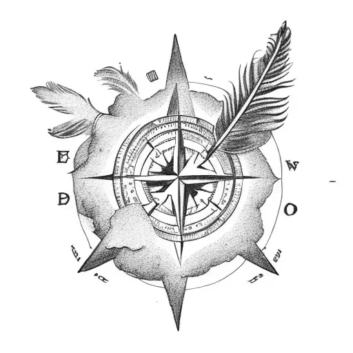 A Stack Of Books With A Compass And A Feather Quill On Top