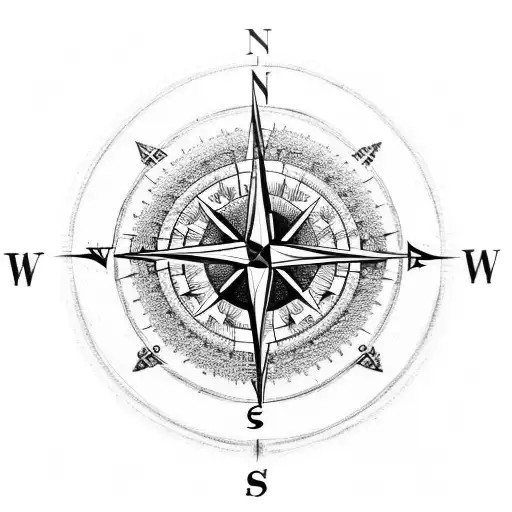 A Detailed Compass Surrounded By Intricate Orienteering Symbols