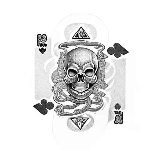 Skull With Snake With Poker Cards With Two Dice