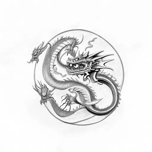 Dragon Breathing Fire On A Demon Snake