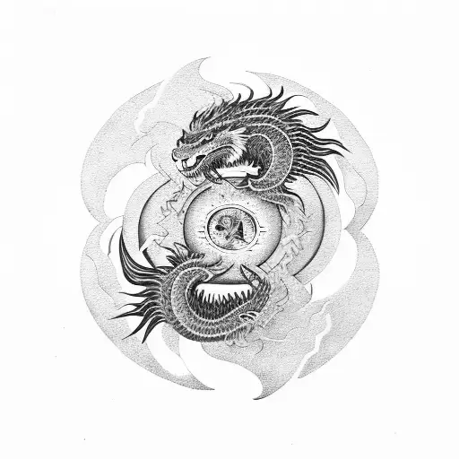 A Dragon And A Lion Inside Of Esch Side Of A Yin Yang