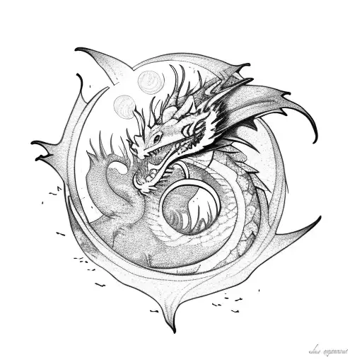 Dragon With Flowers And A Moon