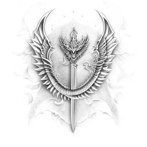 Dragon Angel Wings Fused With A Sword In The Middle