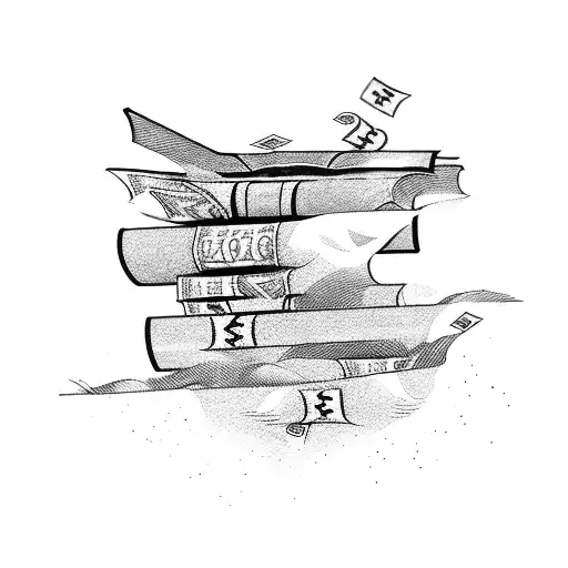 A Stack Of Books With Money Flying Out Of Them