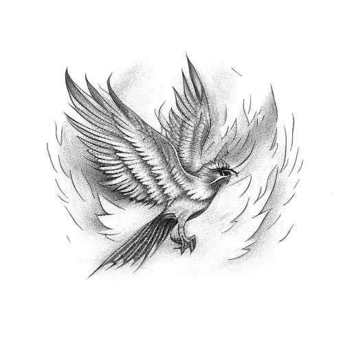 Pheonix Bird Under It A Fire As It Flies And From The Feet Down To See How It Decomposes Into Ashes