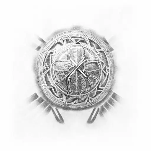 A Dotwork Tattoo Of A Viking Helmet With The Medical Symbol For Diabetes Engraved On It