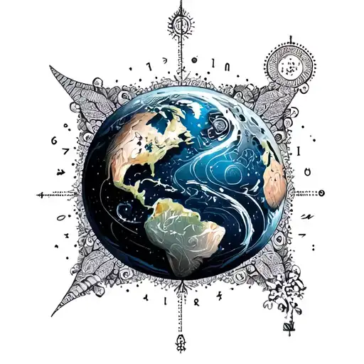 Planet Earth With Zodiac Sign Aquarius And Libra Combined And Framed With The Style Of A Mandala