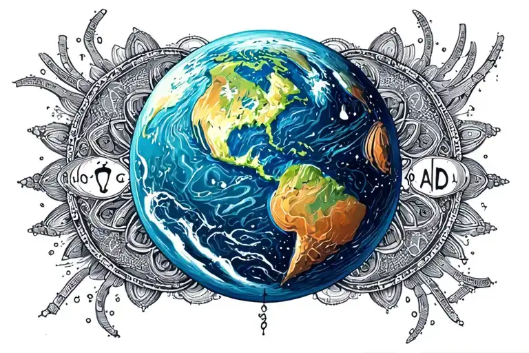 Planet Earth With Zodiac Sign Aquarius And Libra Combined And Framed With The Style Of A Mandala