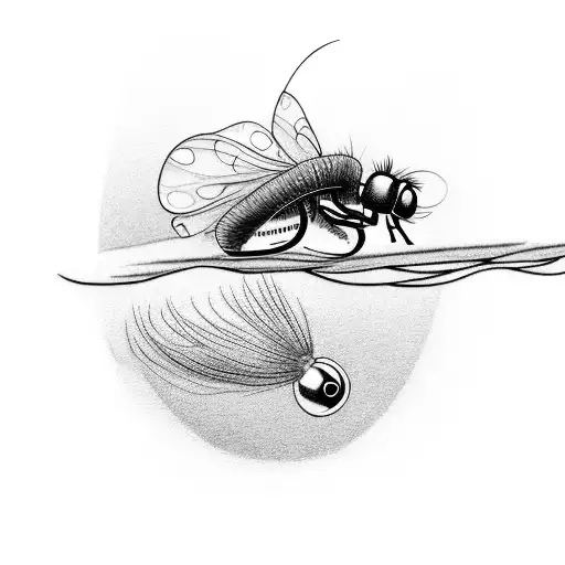 A Fly Fishing Lure With Delicate Line Work And A Majestic Mountain Backdrop