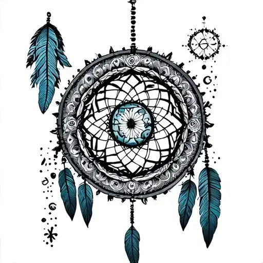 Mandala And Dream Catcher Combined With Zodiac Sign Aquarius And The Earth
