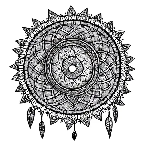 Mandala And Dream Catcher Combined With Zodiac Sign Aquarius And The Earth