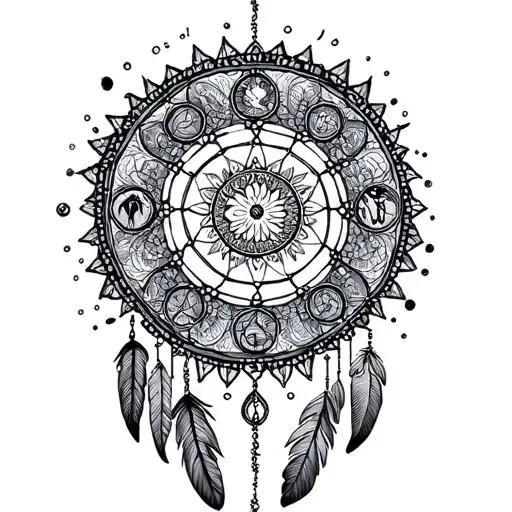 Mandala And Dream Catcher Combined With Zodiac Sign Aquarius And The Earth Included