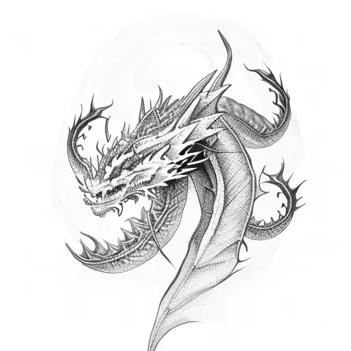 Black Fantasy Dragon With Red Roses