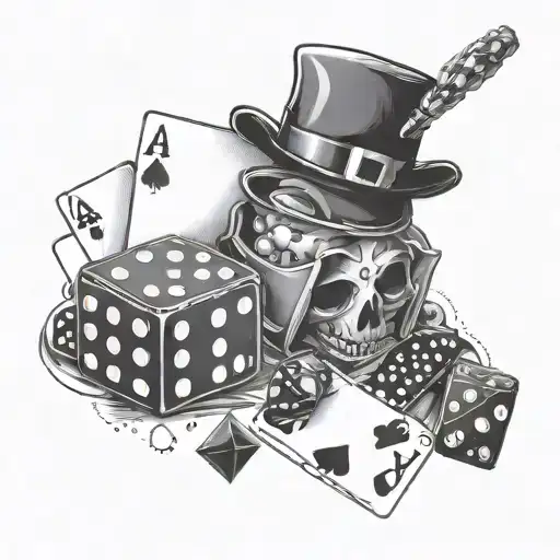 Design A Gangster-inspired Tattoo Featuring Playing Cards And Dice