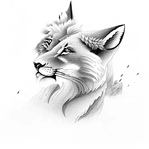 Lion And Fox On A Cliff Looking Out To A Landscape