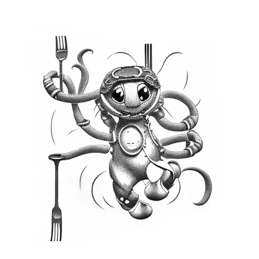 Disney Stitch With Four Arms Holding Kitchen Utensils