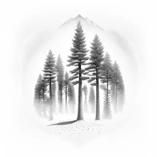 Pine Tree Forest With A Path In The Middle