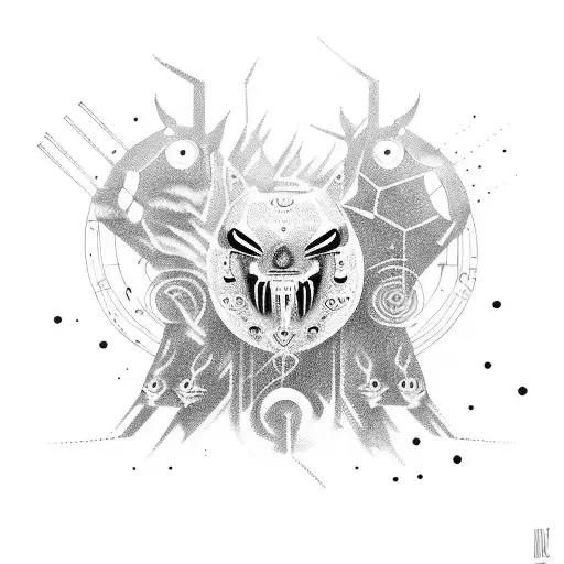 A Rave Scene With Mystical Animals Dancing To Techno Music Tattoo