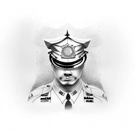 Dotwork Tattoo Of A Police Officer With Exu Symbolism