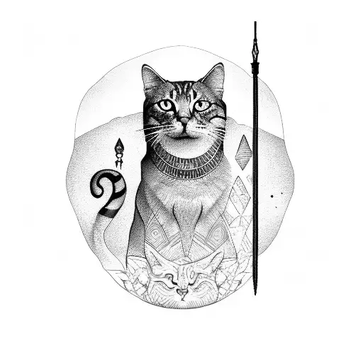 Egyptian-inspired Nature Scene With A Meditating Cat