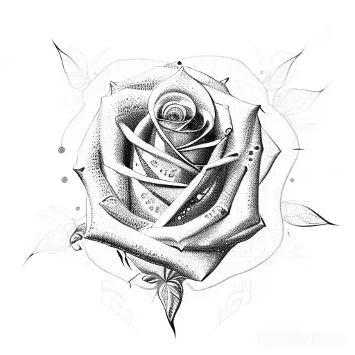 A Dotwork Design Of A Futuristic Weapon Morphing Into A Rose