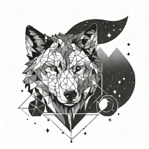 Geometric Wolf With Words Next To It Planets