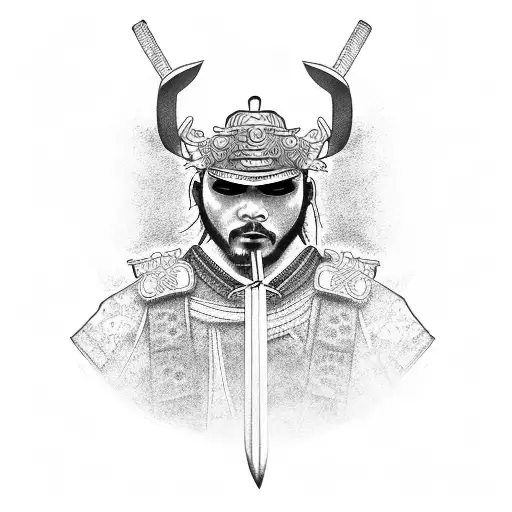 Samurai Holding Katana And Knife