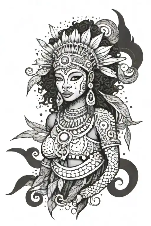 Yemaya Oshun Merging Together Taino Indian Warrior