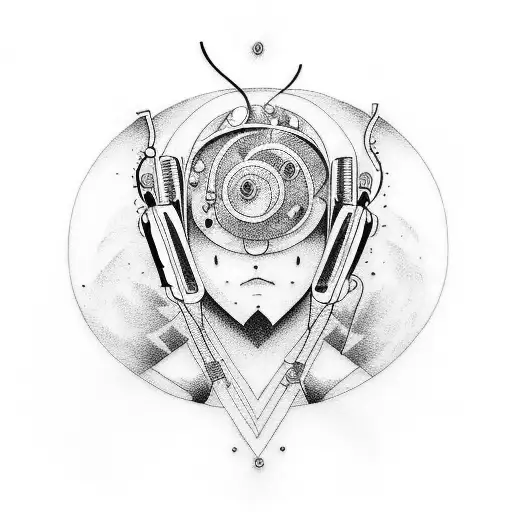 A Tattoo Design That Combines Music And Anime Elements