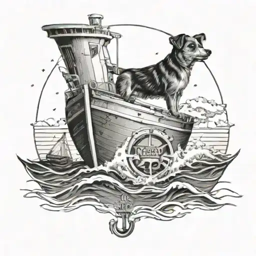 Tanker Ship Going Away With Waves And A Small Dog On The Deck Looking At Me