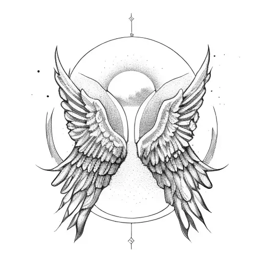 Hands Drawn As Wings With A Heart In The Middle And Lifting Up The Sun