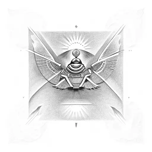 Draw Ancient Egyptian Art Of Scarab Holding The Sun