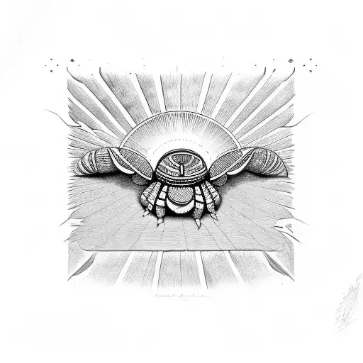 Draw Ancient Egyptian Art Of Scarab Holding The Sun