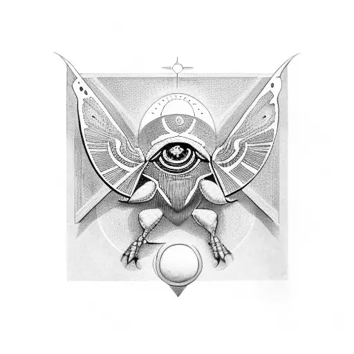 Draw Ancient Egyptian Art Of Scarab Holding The Sun