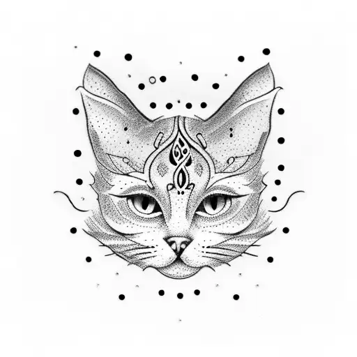 A Dotwork Tattoo Of A Musical Note Shaped Like A Cat
