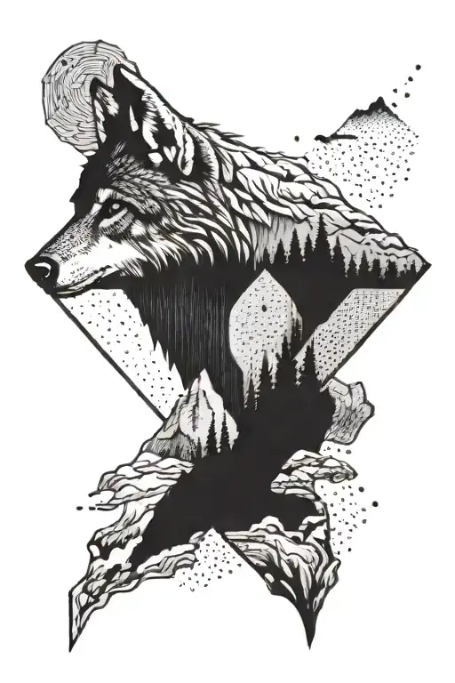 Wolf With Letter L Hidden Behind A Mountain