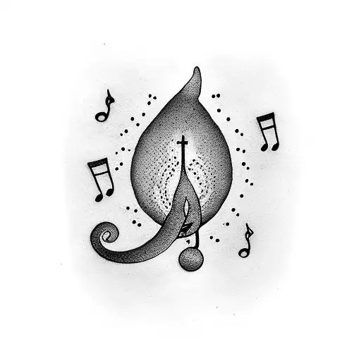 A Dotwork Tattoo Of A Musical Note Shaped Like A Cat