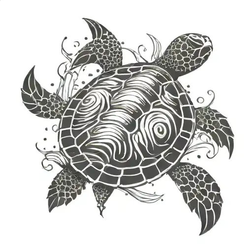 A Japanese Inspired Sea Turtle With Lightning Bolts Surrounding It