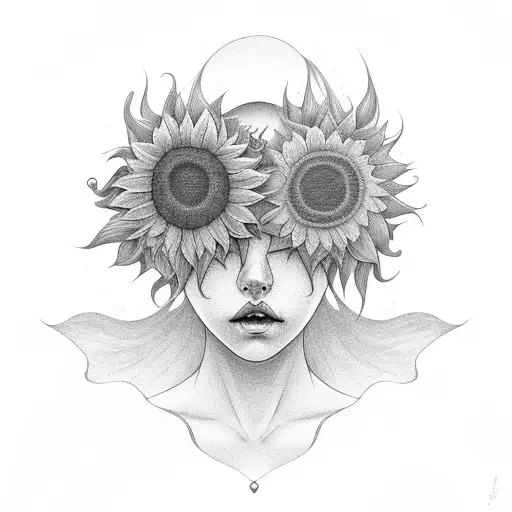 Girl With No Face And With Hair Full Of Sunflower