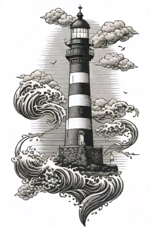 Waves Crashing Lighthouse Overlooking