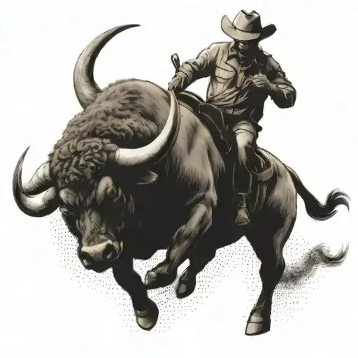 A Dynamic Bull Riding Scene With Intricate Dotwork Details