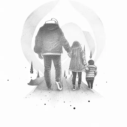 A Father Holding The Hands Of His Son And Daughter