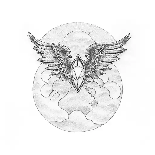 A Dotwork Tattoo Of A Book With Wings Flying Towards A Beach Sunset