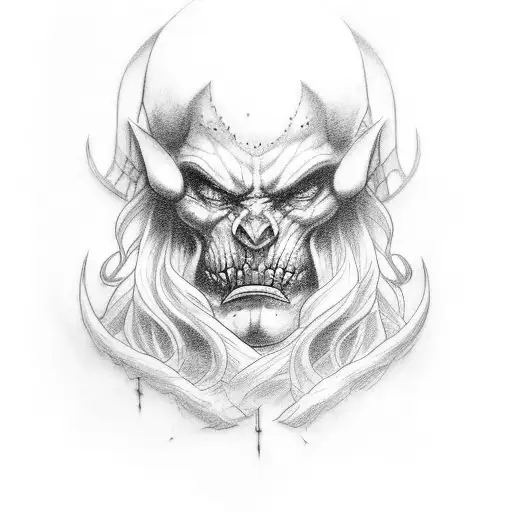 A Tattoo Combining Elements Of The Horde Orc World Of Warcraft And Norse Mythology
